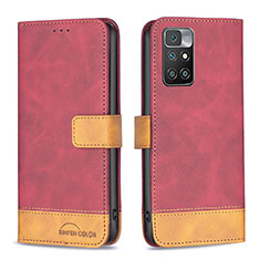 Custodia Portafoglio In Pelle Cover con Supporto B02F per Xiaomi Redmi Note 11 4G (2021) Rosso