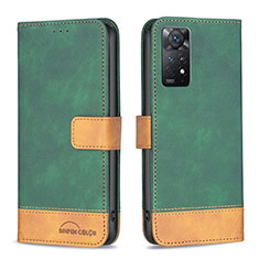 Custodia Portafoglio In Pelle Cover con Supporto B02F per Xiaomi Redmi Note 11 Pro 4G Verde