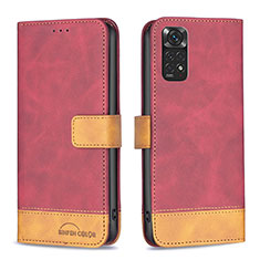 Custodia Portafoglio In Pelle Cover con Supporto B02F per Xiaomi Redmi Note 11S 4G Rosso