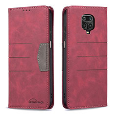 Custodia Portafoglio In Pelle Cover con Supporto B02F per Xiaomi Redmi Note 9 Pro Rosso