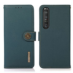 Custodia Portafoglio In Pelle Cover con Supporto B02H per Sony Xperia 1 III Verde