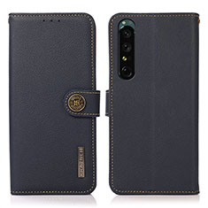 Custodia Portafoglio In Pelle Cover con Supporto B02H per Sony Xperia 1 IV Blu