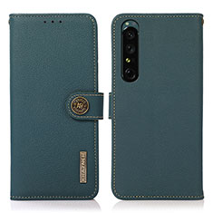 Custodia Portafoglio In Pelle Cover con Supporto B02H per Sony Xperia 1 IV SO-51C Verde