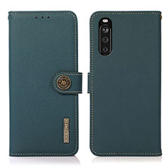 Custodia Portafoglio In Pelle Cover con Supporto B02H per Sony Xperia 10 III Lite Verde