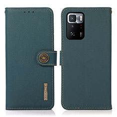 Custodia Portafoglio In Pelle Cover con Supporto B02H per Xiaomi Redmi Note 10 Pro 5G Verde