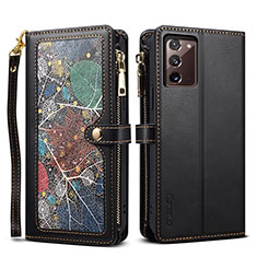 Custodia Portafoglio In Pelle Cover con Supporto B02S per Samsung Galaxy Note 20 5G Nero
