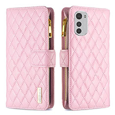 Custodia Portafoglio In Pelle Cover con Supporto B03F per Motorola Moto E32s Rosa