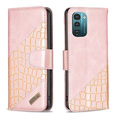 Custodia Portafoglio In Pelle Cover con Supporto B03F per Nokia G11 Oro Rosa