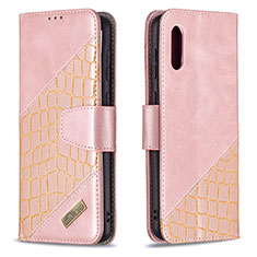 Custodia Portafoglio In Pelle Cover con Supporto B03F per Samsung Galaxy A02 Oro Rosa