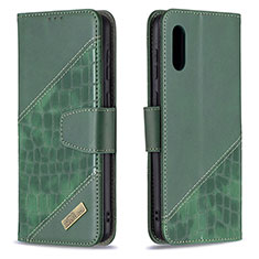 Custodia Portafoglio In Pelle Cover con Supporto B03F per Samsung Galaxy A02 Verde