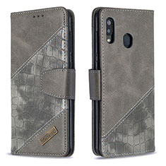 Custodia Portafoglio In Pelle Cover con Supporto B03F per Samsung Galaxy A20 Grigio Scuro