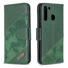 Custodia Portafoglio In Pelle Cover con Supporto B03F per Samsung Galaxy A21 Verde