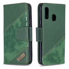 Custodia Portafoglio In Pelle Cover con Supporto B03F per Samsung Galaxy A40 Verde