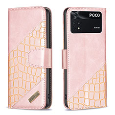 Custodia Portafoglio In Pelle Cover con Supporto B03F per Xiaomi Poco M4 Pro 4G Oro Rosa