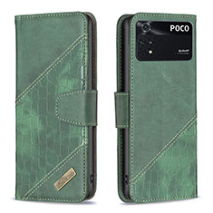 Custodia Portafoglio In Pelle Cover con Supporto B03F per Xiaomi Poco M4 Pro 4G Verde