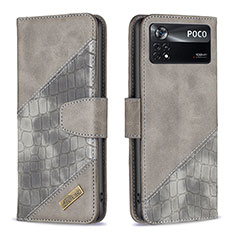 Custodia Portafoglio In Pelle Cover con Supporto B03F per Xiaomi Poco X4 Pro 5G Grigio Scuro