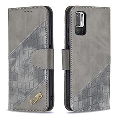 Custodia Portafoglio In Pelle Cover con Supporto B03F per Xiaomi Redmi Note 10T 5G Grigio Scuro