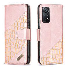 Custodia Portafoglio In Pelle Cover con Supporto B03F per Xiaomi Redmi Note 11 Pro 4G Oro Rosa