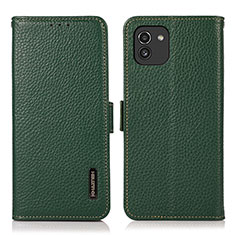 Custodia Portafoglio In Pelle Cover con Supporto B03H per Samsung Galaxy A03 Verde