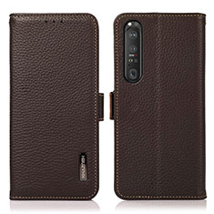 Custodia Portafoglio In Pelle Cover con Supporto B03H per Sony Xperia 1 III Marrone