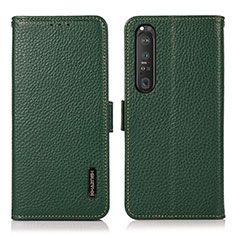 Custodia Portafoglio In Pelle Cover con Supporto B03H per Sony Xperia 1 III Verde