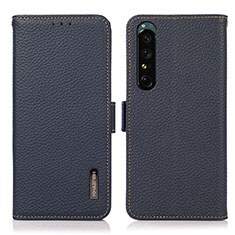 Custodia Portafoglio In Pelle Cover con Supporto B03H per Sony Xperia 1 IV Blu