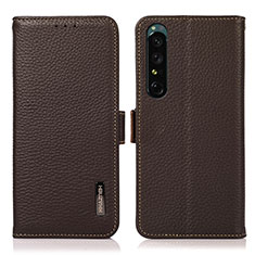 Custodia Portafoglio In Pelle Cover con Supporto B03H per Sony Xperia 1 IV Marrone