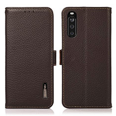 Custodia Portafoglio In Pelle Cover con Supporto B03H per Sony Xperia 10 III Lite Marrone