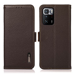 Custodia Portafoglio In Pelle Cover con Supporto B03H per Xiaomi Redmi Note 10 Pro 5G Marrone