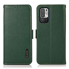 Custodia Portafoglio In Pelle Cover con Supporto B03H per Xiaomi Redmi Note 10T 5G Verde