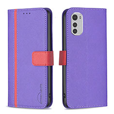 Custodia Portafoglio In Pelle Cover con Supporto B04F per Motorola Moto E32s Viola