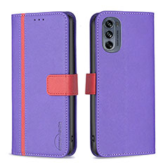 Custodia Portafoglio In Pelle Cover con Supporto B04F per Motorola Moto G62 5G Viola