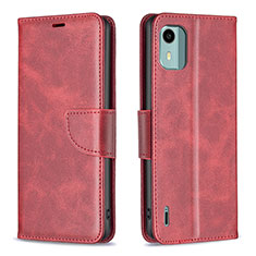 Custodia Portafoglio In Pelle Cover con Supporto B04F per Nokia C12 Pro Rosso