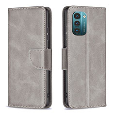 Custodia Portafoglio In Pelle Cover con Supporto B04F per Nokia G11 Grigio