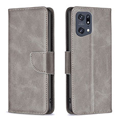 Custodia Portafoglio In Pelle Cover con Supporto B04F per Oppo Find X5 Pro 5G Grigio