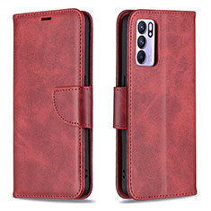 Custodia Portafoglio In Pelle Cover con Supporto B04F per Oppo Reno6 5G Rosso