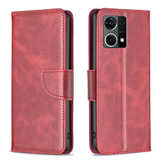 Custodia Portafoglio In Pelle Cover con Supporto B04F per Oppo Reno8 4G Rosso