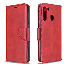 Custodia Portafoglio In Pelle Cover con Supporto B04F per Samsung Galaxy A21 Rosso