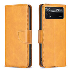 Custodia Portafoglio In Pelle Cover con Supporto B04F per Xiaomi Poco X4 Pro 5G Marrone Chiaro