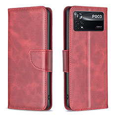 Custodia Portafoglio In Pelle Cover con Supporto B04F per Xiaomi Poco X4 Pro 5G Rosso