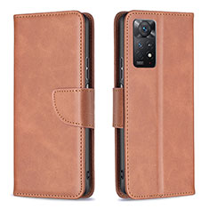 Custodia Portafoglio In Pelle Cover con Supporto B04F per Xiaomi Redmi Note 11 Pro 5G Marrone