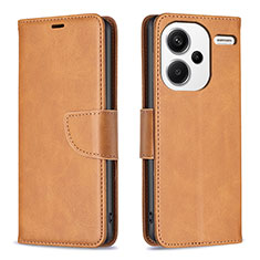 Custodia Portafoglio In Pelle Cover con Supporto B04F per Xiaomi Redmi Note 13 Pro+ Plus 5G Marrone Chiaro