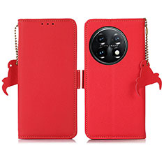 Custodia Portafoglio In Pelle Cover con Supporto B04H per OnePlus 11 5G Rosso