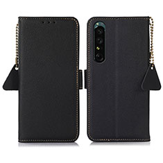 Custodia Portafoglio In Pelle Cover con Supporto B04H per Sony Xperia 1 IV Nero