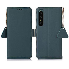 Custodia Portafoglio In Pelle Cover con Supporto B04H per Sony Xperia 1 IV Verde