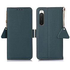 Custodia Portafoglio In Pelle Cover con Supporto B04H per Sony Xperia 10 IV SO-52C Verde