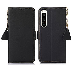 Custodia Portafoglio In Pelle Cover con Supporto B04H per Sony Xperia 5 IV Nero