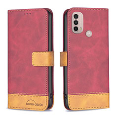Custodia Portafoglio In Pelle Cover con Supporto B05F per Motorola Moto E30 Rosso