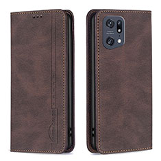 Custodia Portafoglio In Pelle Cover con Supporto B05F per Oppo Find X5 Pro 5G Marrone