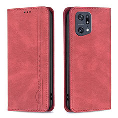 Custodia Portafoglio In Pelle Cover con Supporto B05F per Oppo Find X5 Pro 5G Rosso